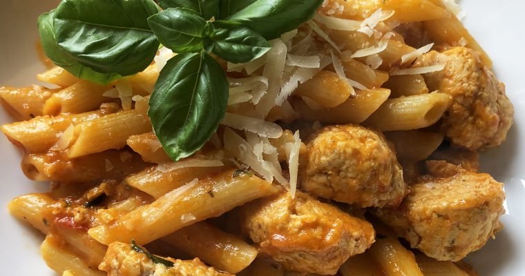 Penne with chicken balls