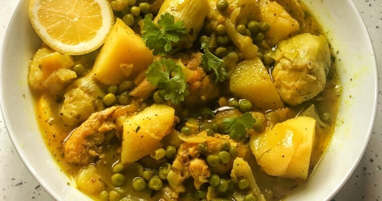 Chicken Tagine with peas and artichokes