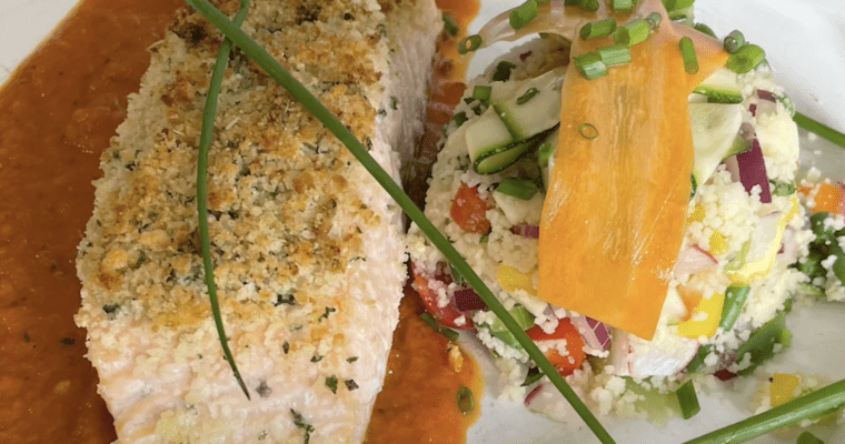 Salmon with Cheese Crust and Couscous Salad